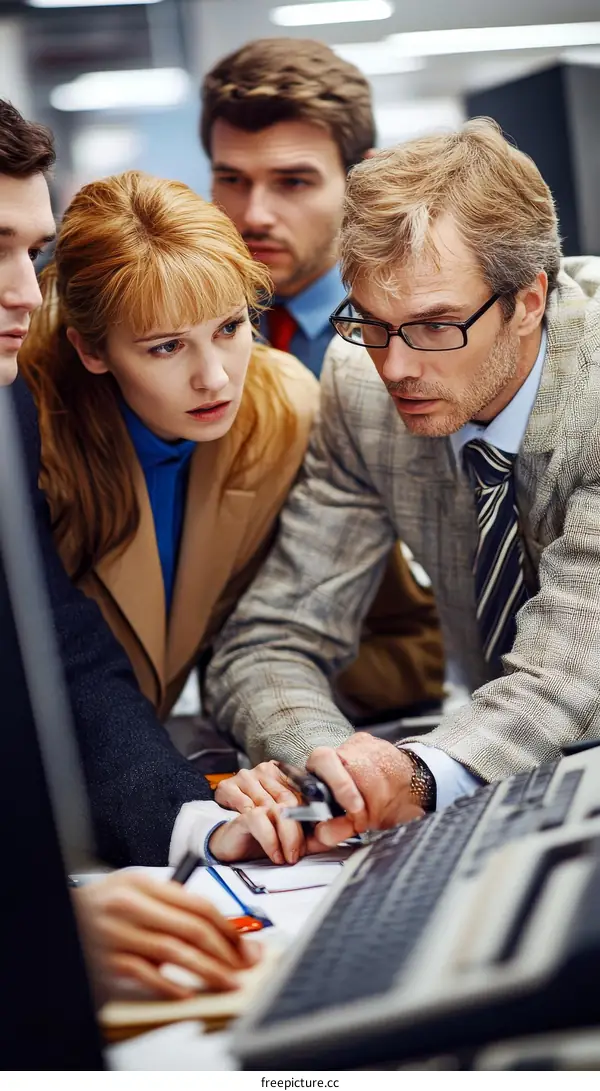 Business Team Collaboration Focused on Computer