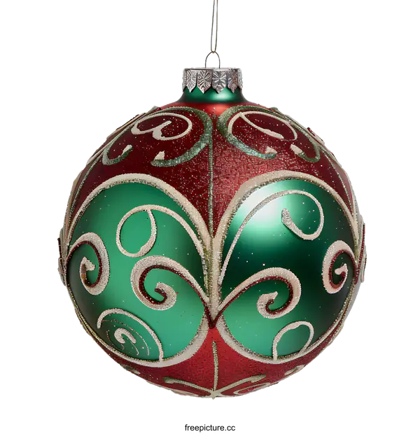 [Transparent Background PNG]Green and Red Christmas Ornament with Gold Trim