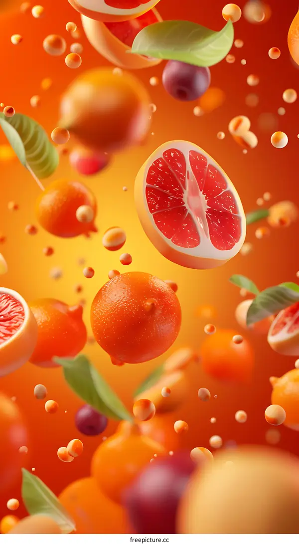 Orange and Grapefruit with Leaves