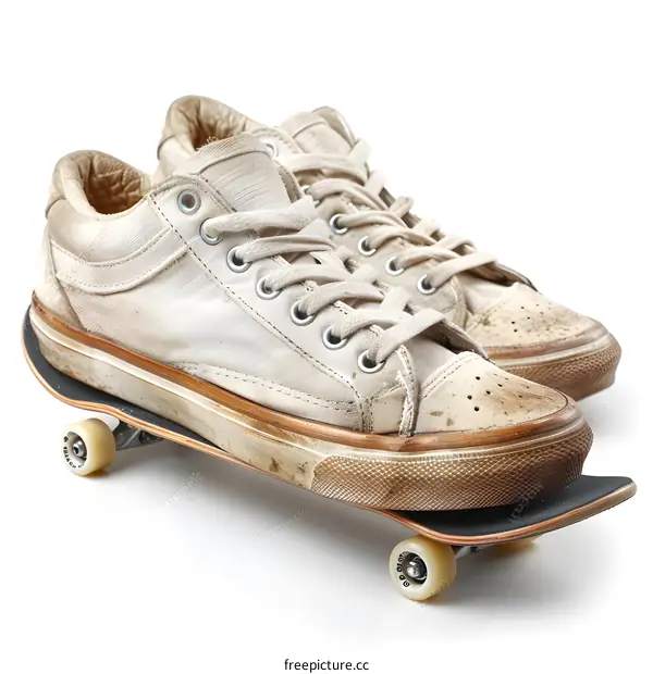 worn out sneakers on a skateboard