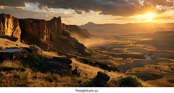 Golden Hour Sunset Over a Canyon in Wyoming