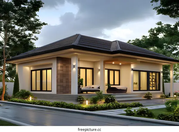 Modern Minimalist House Design With Patio And Green Landscaping