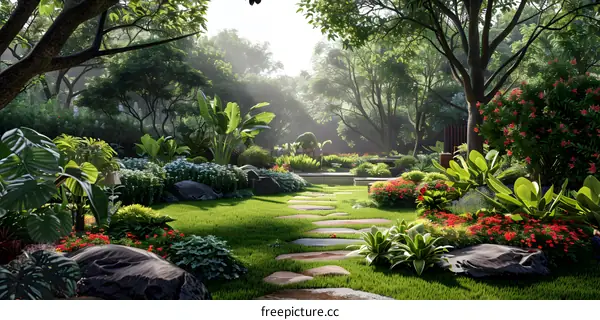 A lush tropical garden