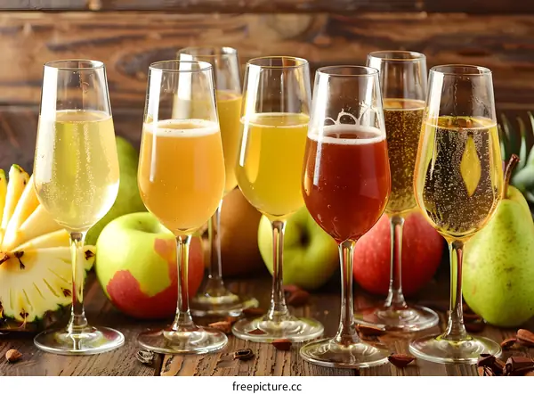 Variety of Alcoholic Apple Cider in Glasses