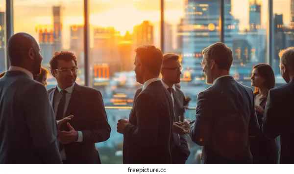 Group of business people networking at a corporate event