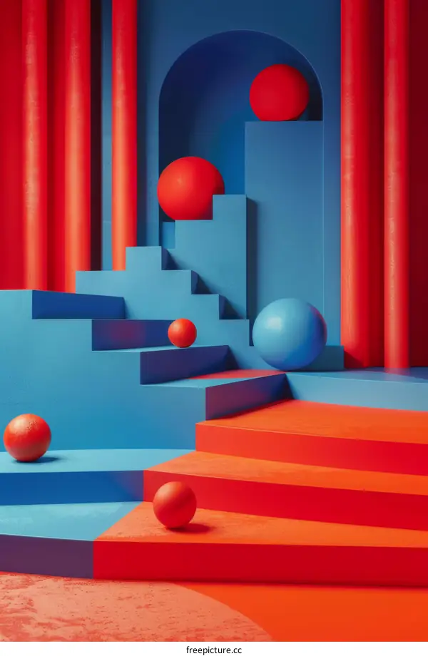 Abstract Geometric Shapes in Red and Blue