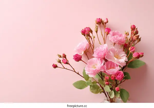 Beautiful Pink Rose Bouquet on Pink Background