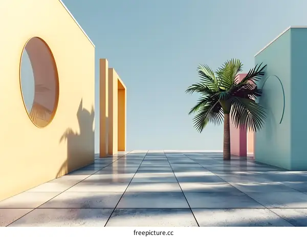 Minimalist Architectural Design with Palm Tree