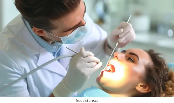 Dentist examining a patient's teeth