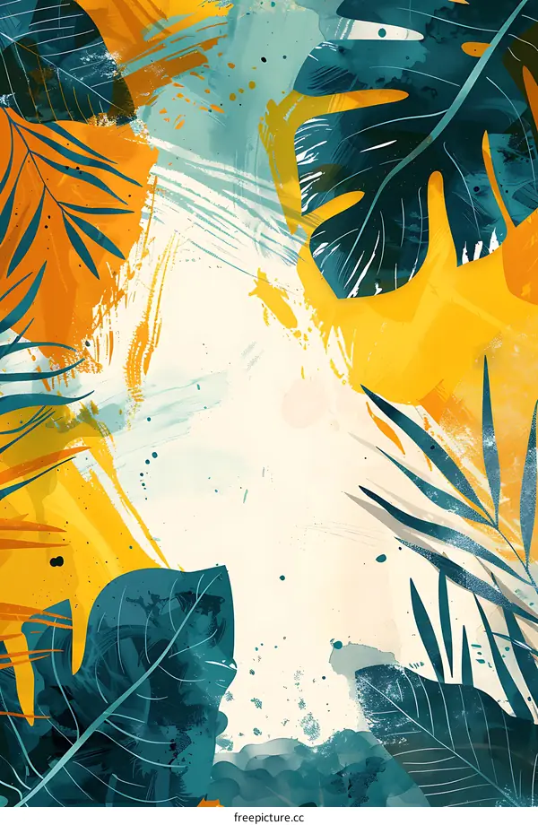 Tropical Leaves Abstract Watercolor Painting Background