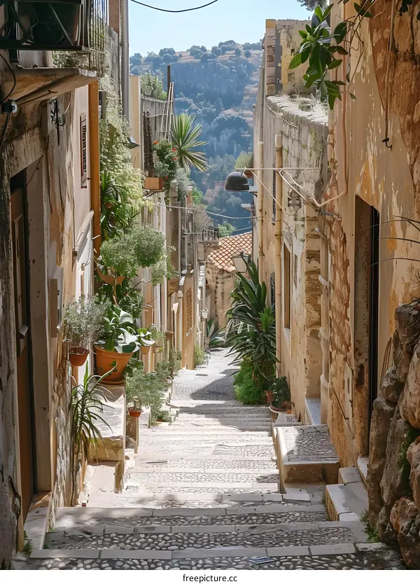 Narrow street with stairs in Italy