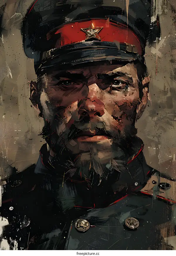 Russian Officer Portrait in Digital Painting Style