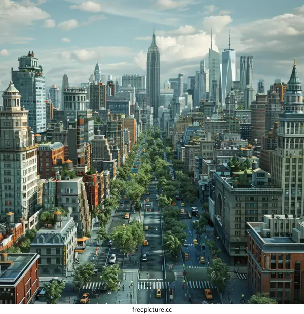 Urban Skyline View of New York City with Trees