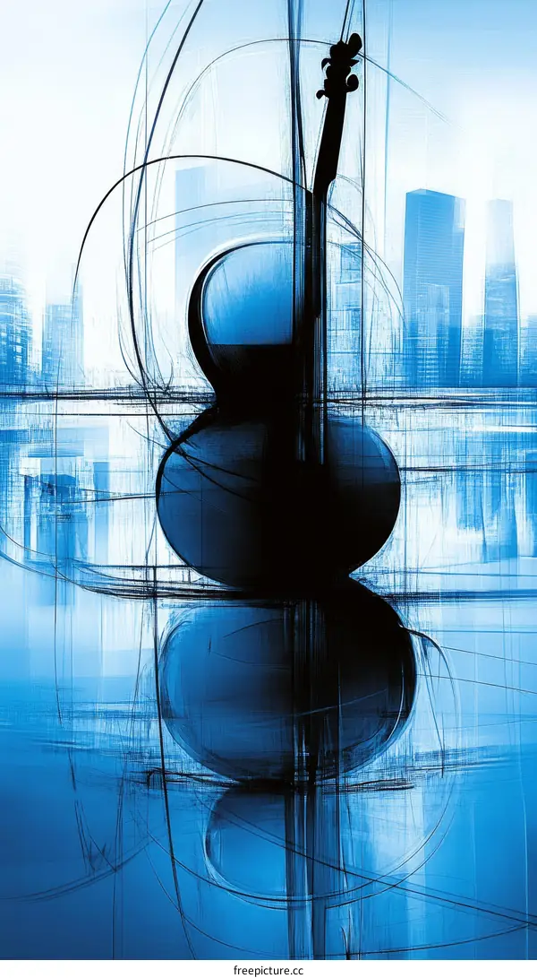Abstract Blue Cello in Cityscape Illustration