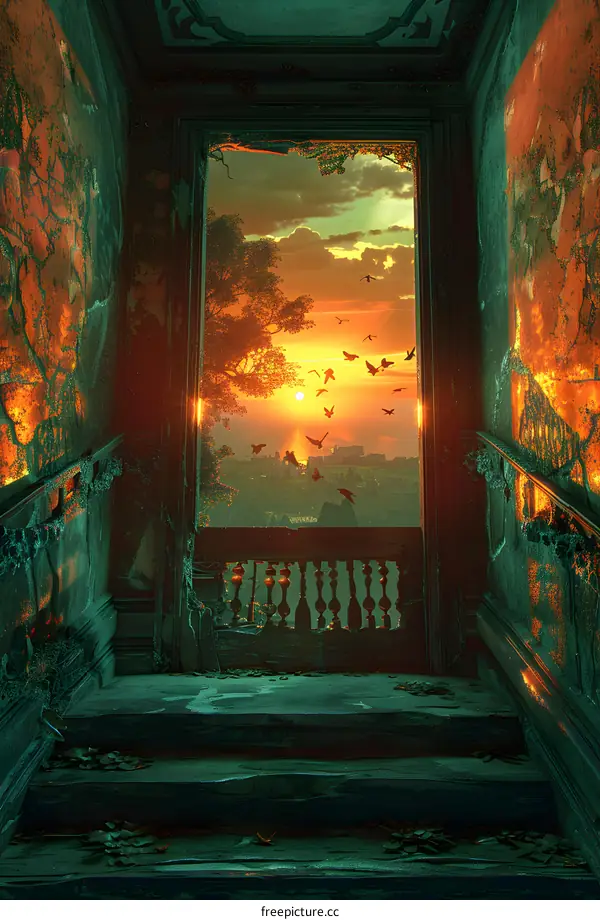 Sunset Through A Broken Window In An Abandoned House