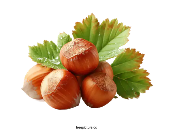 [Transparent Background PNG]Hazelnuts with Leaves Close-up Image