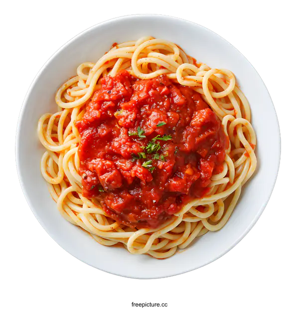 [Transparent Background PNG]Plate of delicious spaghetti with tomato sauce isolated on white