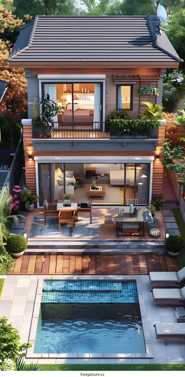 A modern house with a swimming pool