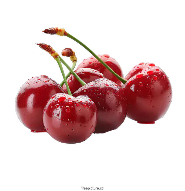 [Transparent Background PNG]Ripe cherries with water drops