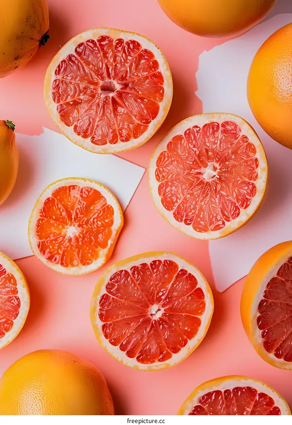 Pink Background With Grapefruit Slices