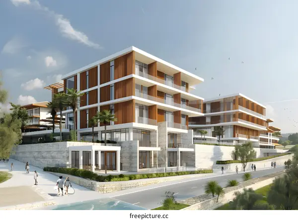 Modern Architecture Building with Wooden Panels