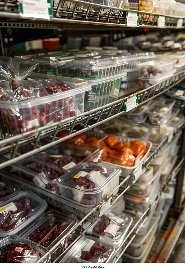 Shelf Full of Packaged Red Fruits in a Supermarket