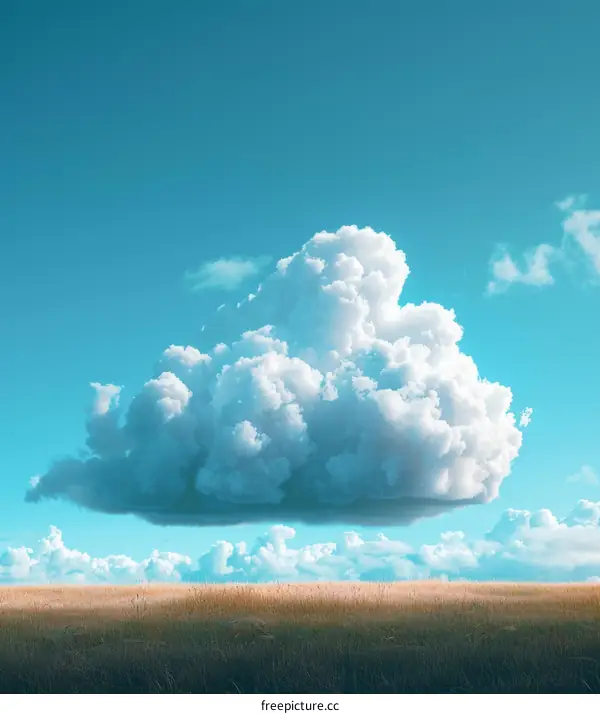 Fluffy White Cloud Floating in the Blue Sky over Wheat Field