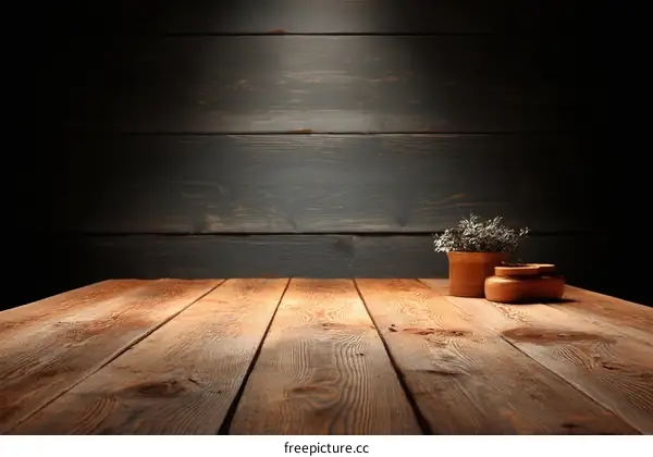 Rustic Wooden Table Top with Potted Plants