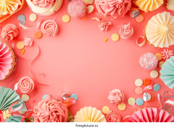 Pink and Yellow Birthday Cupcakes on Pink Background
