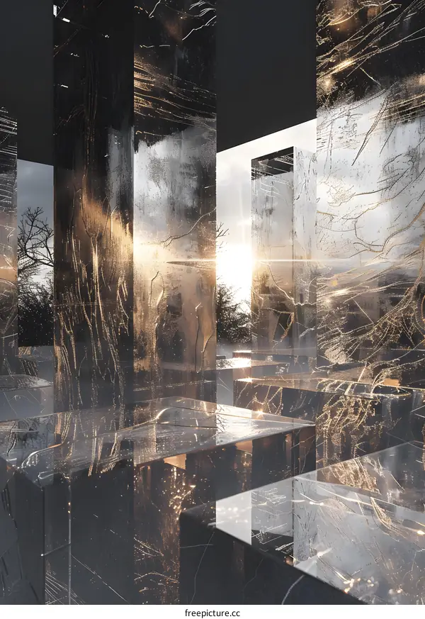 Abstract Black and Gold Glass Structures