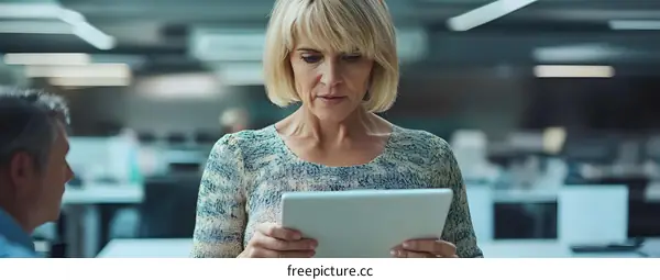 Woman Using Tablet in Office, Business, Technology, Working, Meeting, Communication