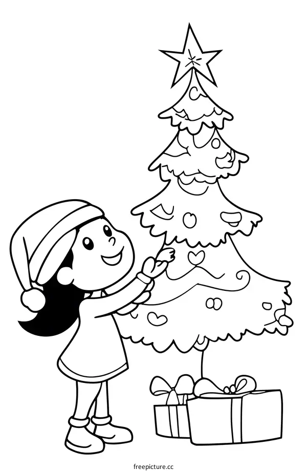 Girl Decorating Christmas Tree With Ornaments