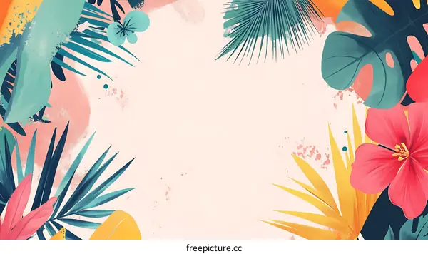 Tropical Leaves and Flowers Background