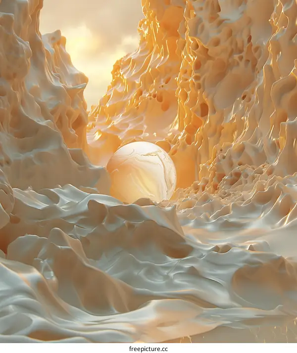 Abstract Cream Landscape with Celestial Orb