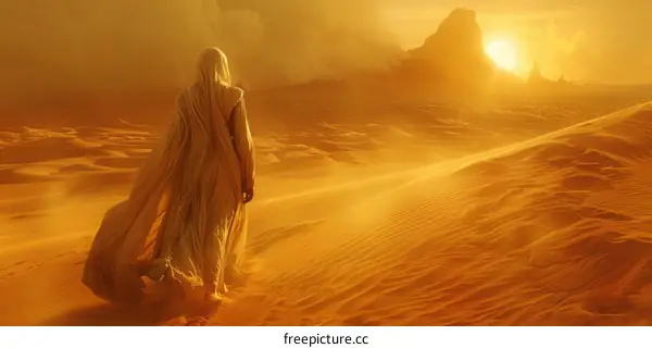 A person walking through a desert