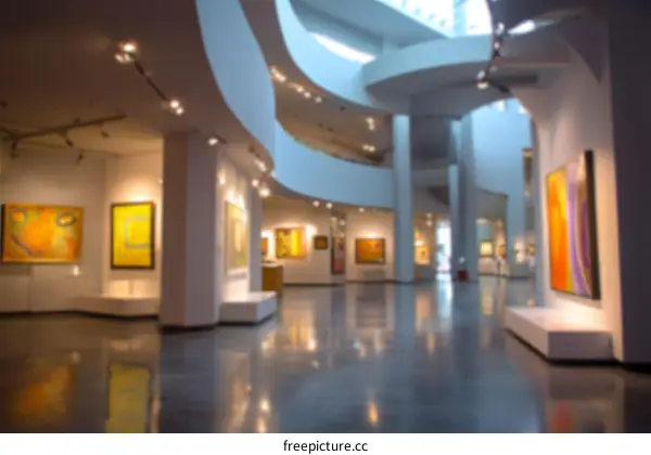 Modern Art Gallery Interior with Abstract Paintings