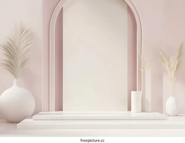 White Podium with Archway and Pink Background