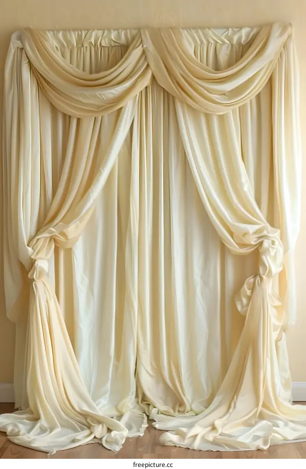 Elegant White Draped Curtains Background
