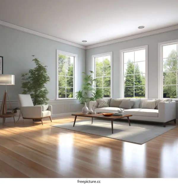 Bright and airy living room with large windows