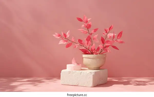 Pink Floral Still Life Arrangement on a Light Beige Block