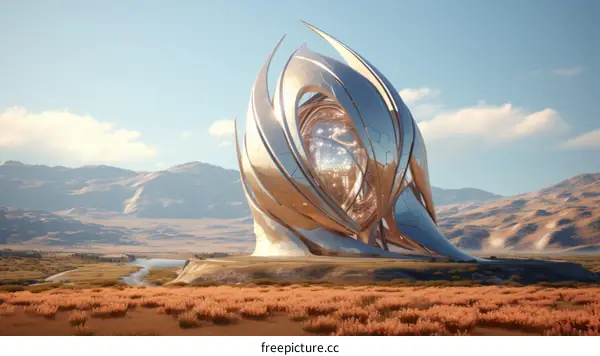 futuristic alien structure in the middle of a desert