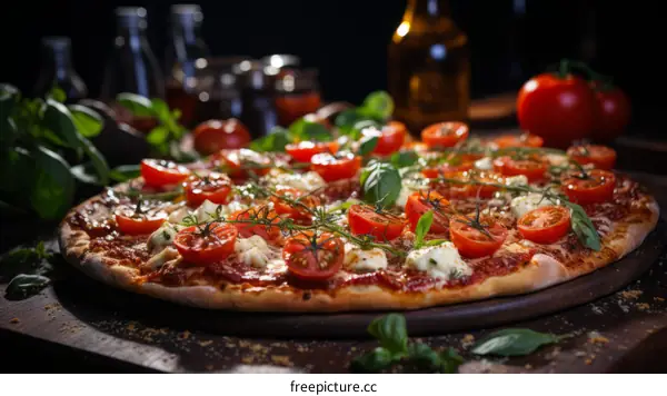 Classic Italian Pizza with Tomatoes, Basil & Cheese