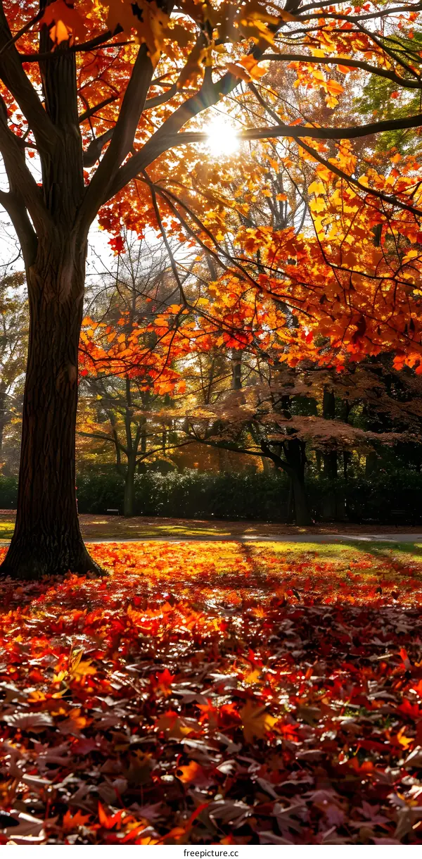 Autumn Leaves Sunbeams Through Tree Branches