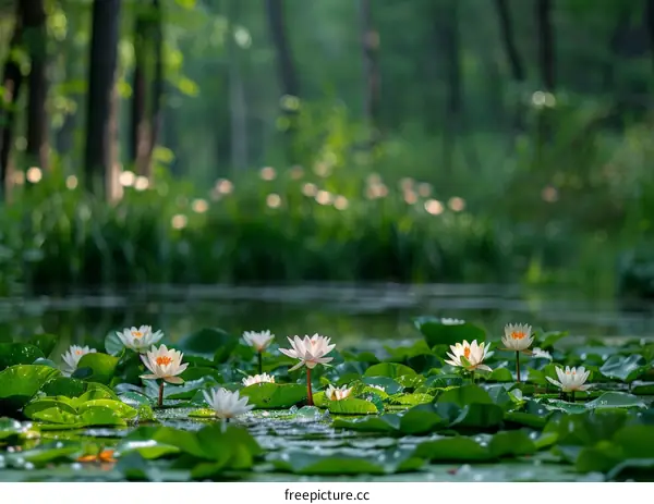 An Enchanting Symphony of Water Lilies in the Heart of the Forest