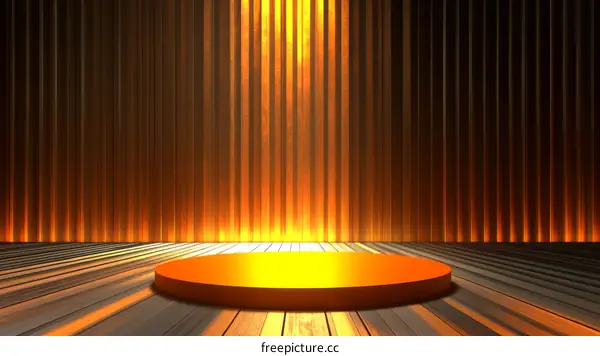 Empty Orange Stage Illustration with Wooden Background