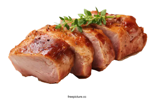 [Transparent Background PNG]Roasted Pork Tenderloin Slices with Herbs