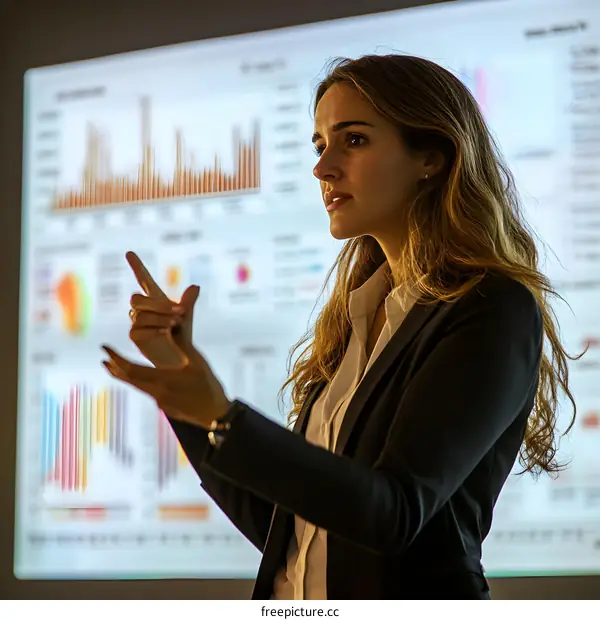 Businesswoman Presenting Data on Screen