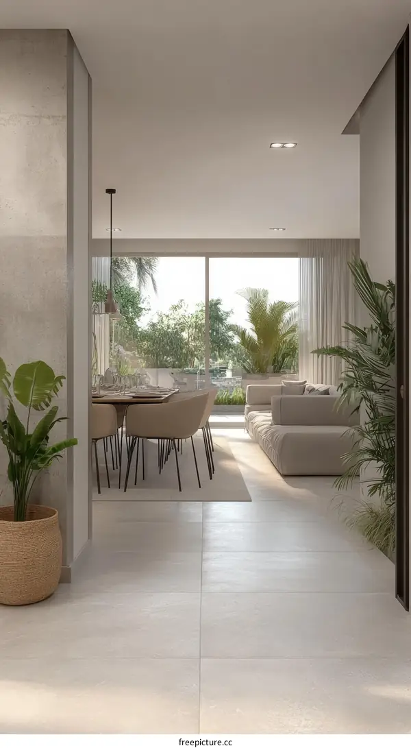 Modern Minimalist Interior Design with Light Beige Tiles