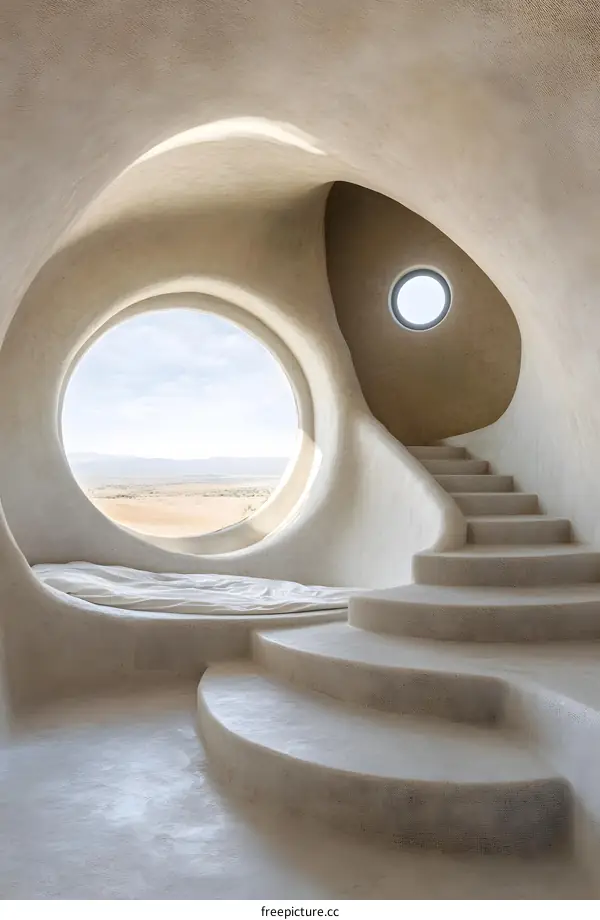Circular Window with Desert View in Modern Architecture