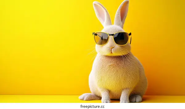 Funny Easter Bunny with Sunglasses on Yellow Background